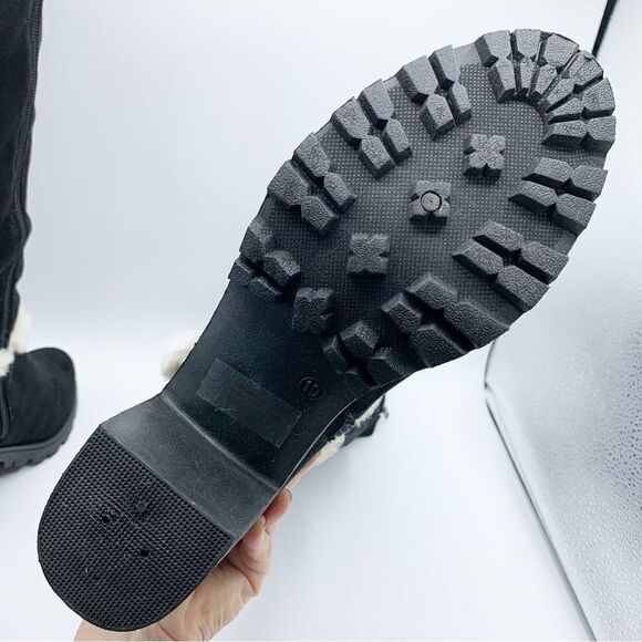 Weeboo‎ Black Faux Suede Allie-1 Chunky Heel Boot w/Fur Trim - Picture 13 of 15